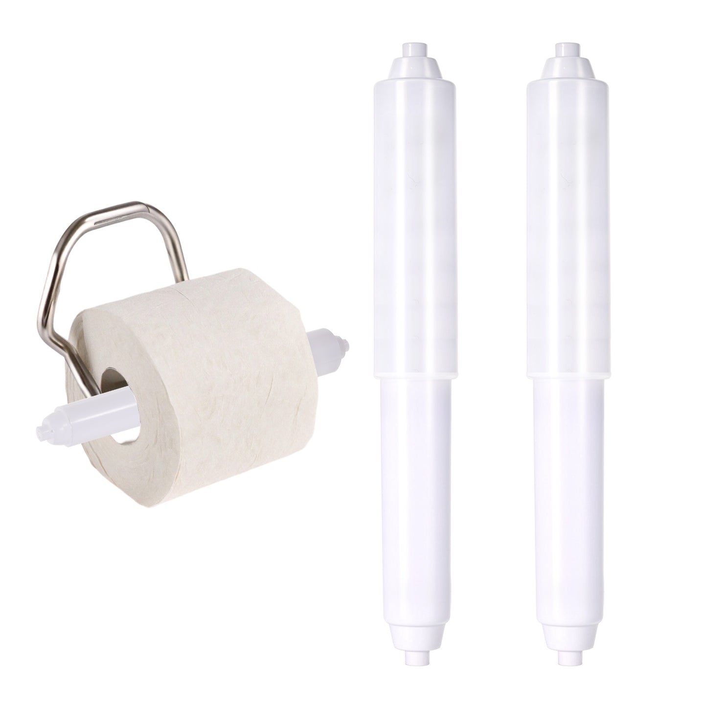 AOZUO 2pcs Toilet Paper Holder Rollers, Toilet Paper Spring Rod Toilet Paper Holder Insert Replacement Rod Spring Loaded Insert Spindle for Bathroom(White)