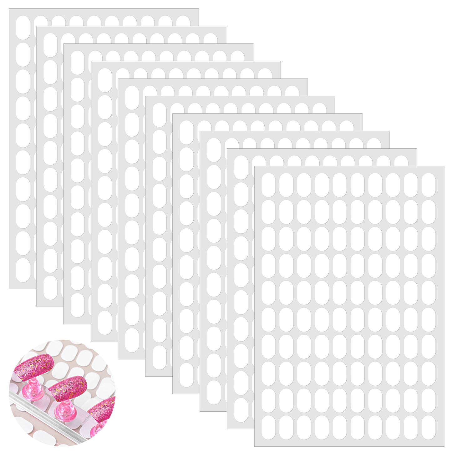 DOPENSPI 1000PCS False Tip Double Sided Adhesive Nail Tape, Pre-Cut 0.6×0.4in Clear Nail Sticky Tabs Nails Display Strips Adhesive Tabs for Nails Art Display Stand Color Displays Book