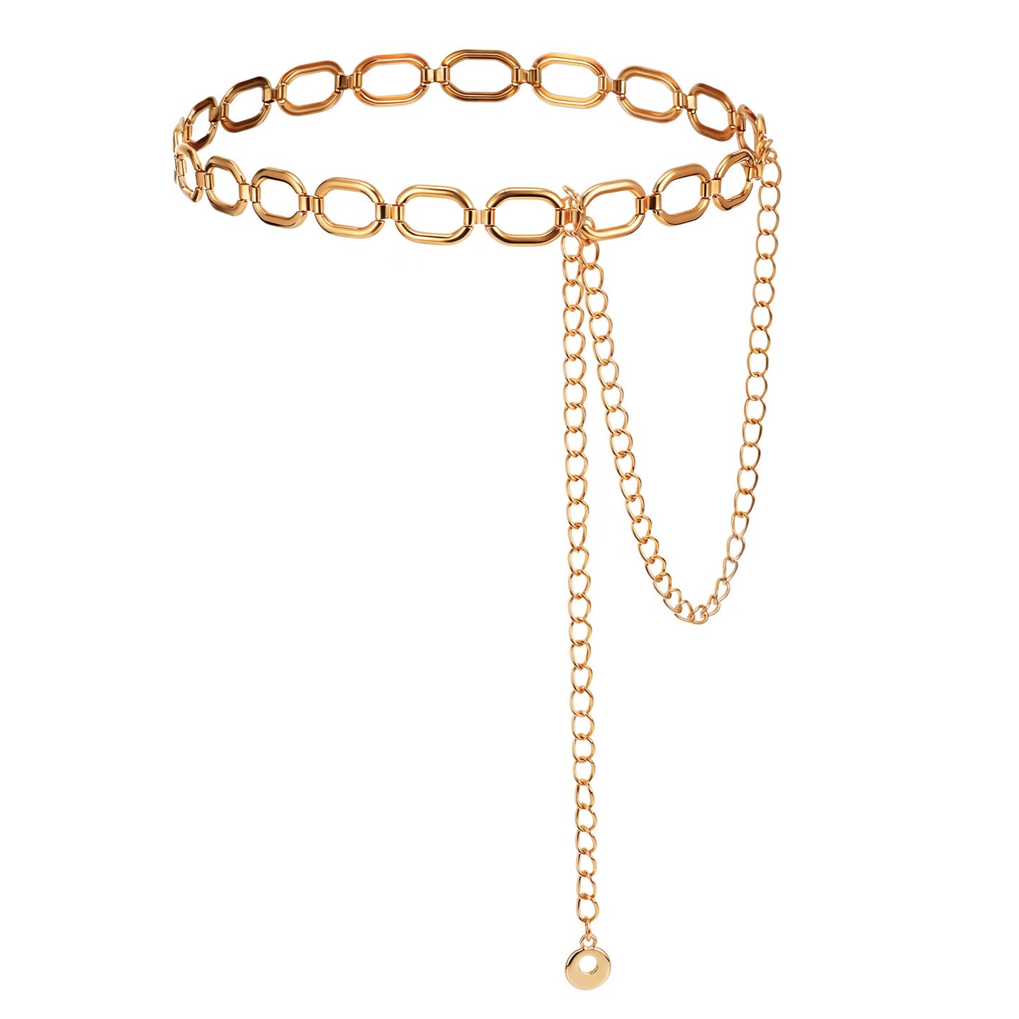 Yuanchu Gold Chain Belt for Women, Metal Waist Chain for Women Plus Size Gold Ring Belt for Dress Western Body Waist Chains
