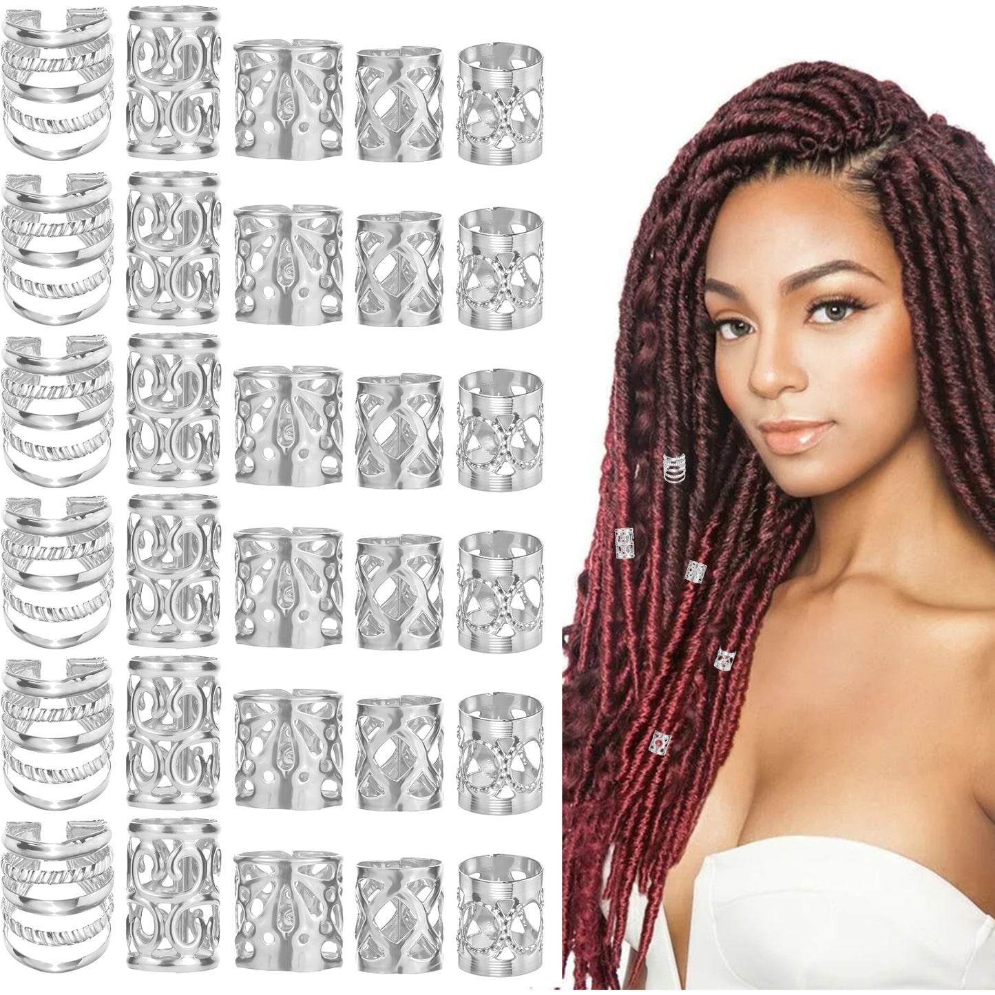 Giantree 100 Pcs Gold Hair Cuffs, Hair Cuffs Clip, Jewelry for Black Women, Gold Hair Accessories Braid, Adjustable Gold Cuffs Braids Rings Clip for Dreadlock Accessory Jewelry Decorations (Silver)