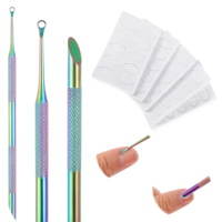 TIESOME Pre-Treatment Cuticle Pusher, Dual Ended Cuticle Remover with 5 Sandpaper Sheets Russian Prep Nail Pushers Nail Art Dead Skin Removing Manicure Tool for Manicure Pedicure Nail Art(Colorful)