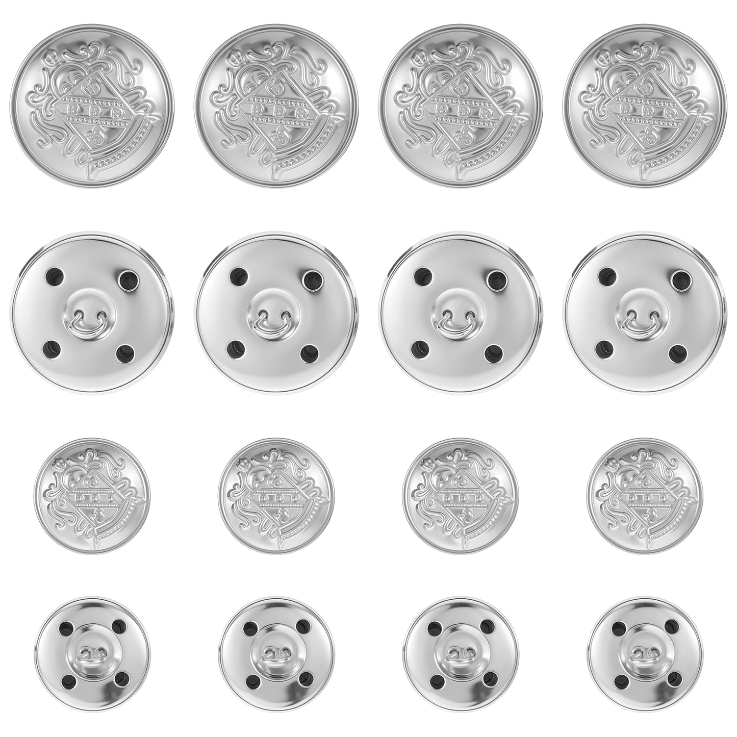 HJZHII 16 PCS Metal Blazer Buttons, Vintage Antique Buttons Round Shaped Replacement Sewing Button for Women Men DIY Jacket Jeans Trousers Coat Uniform Suits Coats 18 mm 25 mm(Silver)