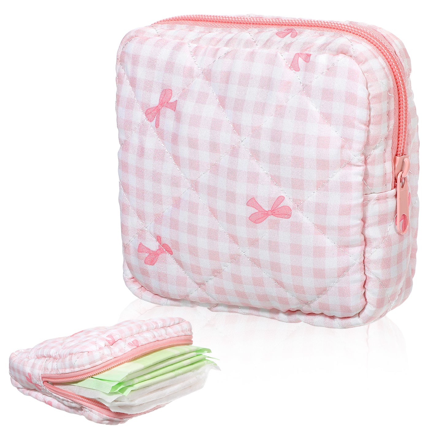 Yuanchu Period Bag for Teen Girls, Cute Sanitary Napkin Storage Bag Bow Tie Fluffy Menstrual Pad Pouch Tampon Holder for Purse(Pink)