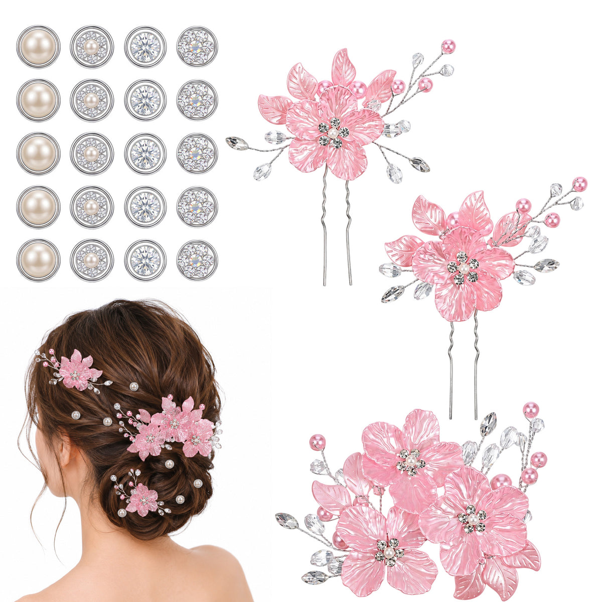 DOPENSPI 23Pcs Flower Bridal Wedding Hair Pins Crystal Twisters Spiral