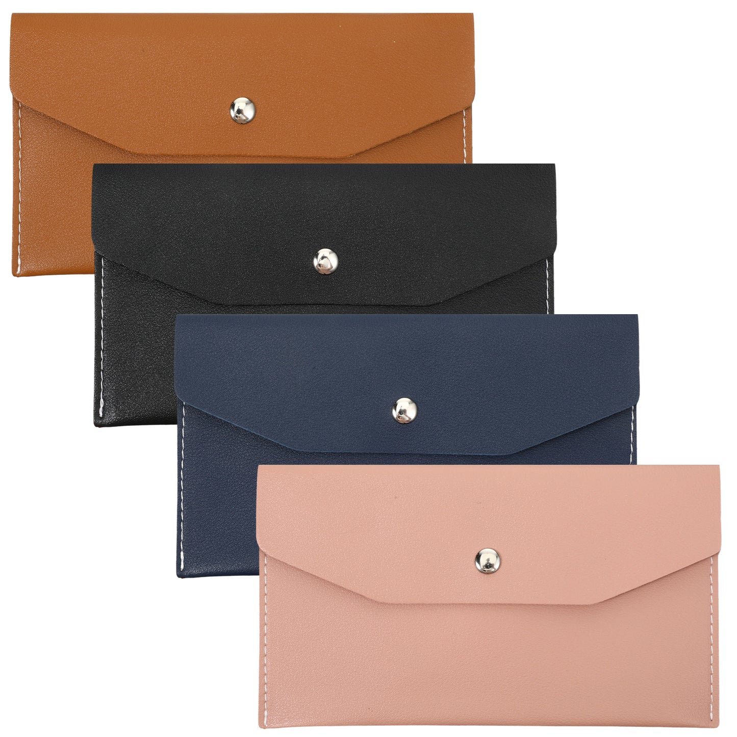 TIESOME 4 Pack Cash Wallets for Women, PU Leather Money Holder Envelope 6.9" x 3.9" (17.5x10cm), Reusable Budget Wallet for Cash & Cards, 4 Colors