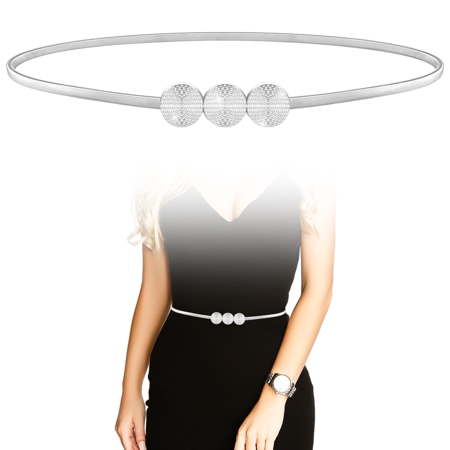 Yuanchu Women Elastic Waist Belt, Silver Skinny Belt Metal Ladies Thin Belt Women Dress Belt Versatile Stretch Chain Belt(Silver)