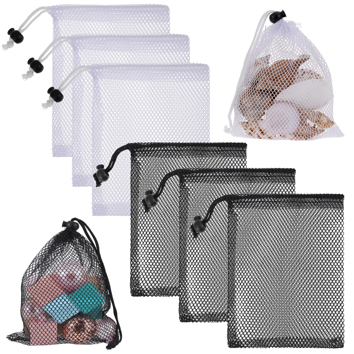 JIYIN 6 Pcs Small Mesh Drawstring, Storage Mesh Bags Drawstring with Cord Lock Small Mesh Bags Drawstring Black Nylon Mesh Drawstring Bag for Travel Stuff Organizer(11.8" x 7.9")