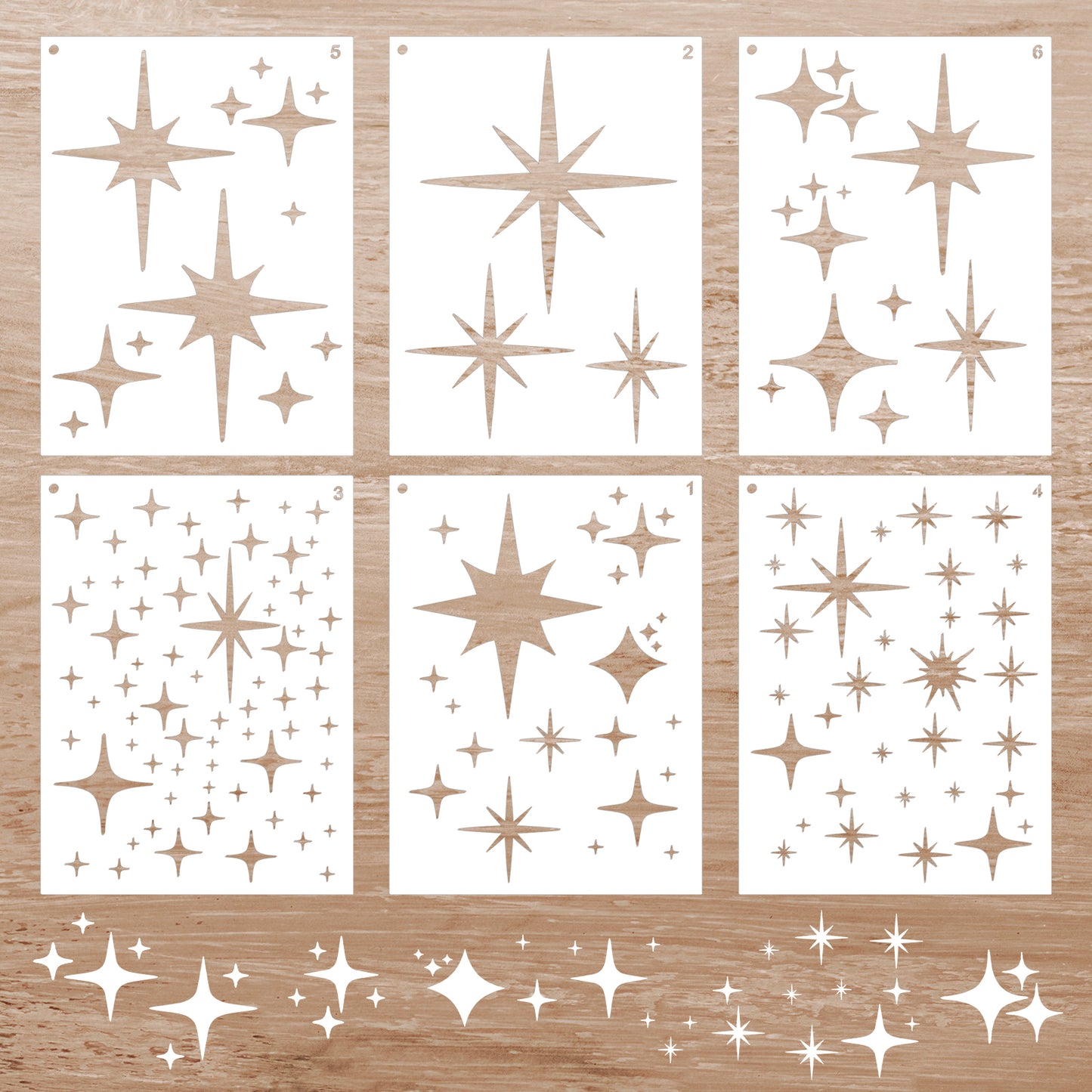 HJZHII 6Pcs Large Star Stencil for Painting, Reusable Star Stencil for Painting DIY Stars Pattern Paintings Stencils Set Sparkle Stars Template Wall Drawing Stencils for Wall Wood Craft Canvas Fabric