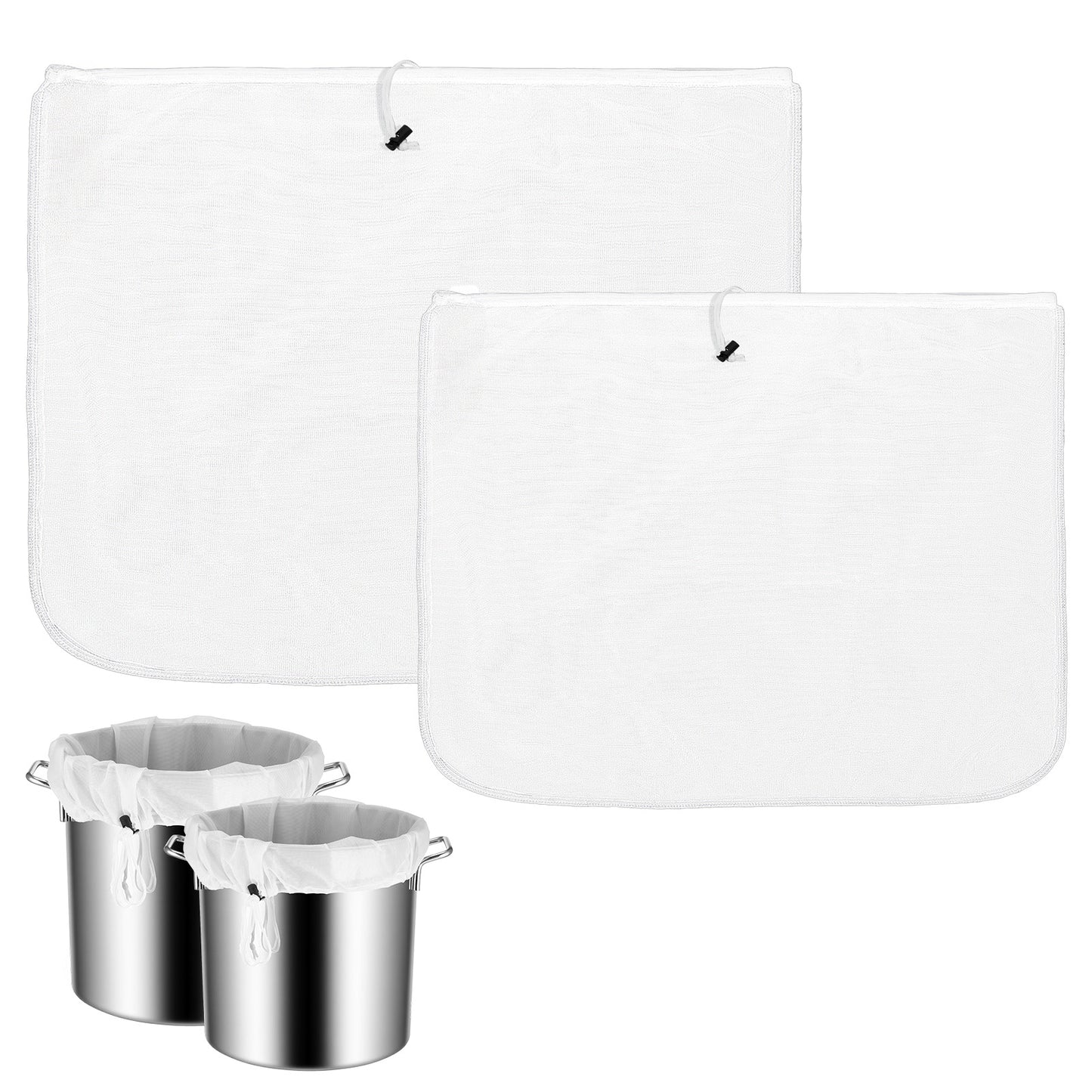 Yuanchu 2 Pack Reusable Fine Mesh Strainer Bags, Large Drawstring Filter Bags for Home Brewing, Wine Making, Nut Milk, Yogurt, Juicing, Cooking