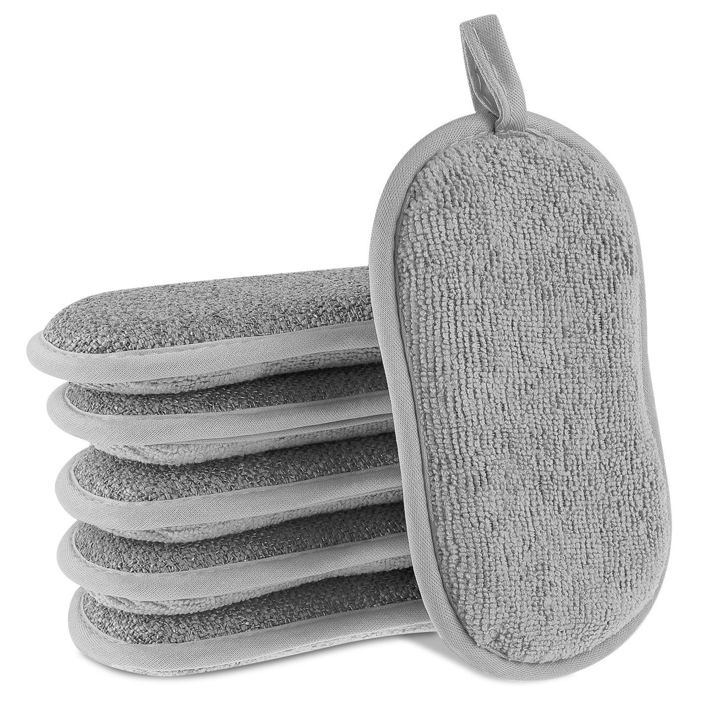 GEEHUA 6 Pack Dual-Sided Sponges Kitchen, Non Scratch Microfiber Dish Sponge All Purpose Dish Washing Scrubber for Cleaning Non-Stick Cookware Dishes Kitchen Pots Pans Sink Household(Grey)