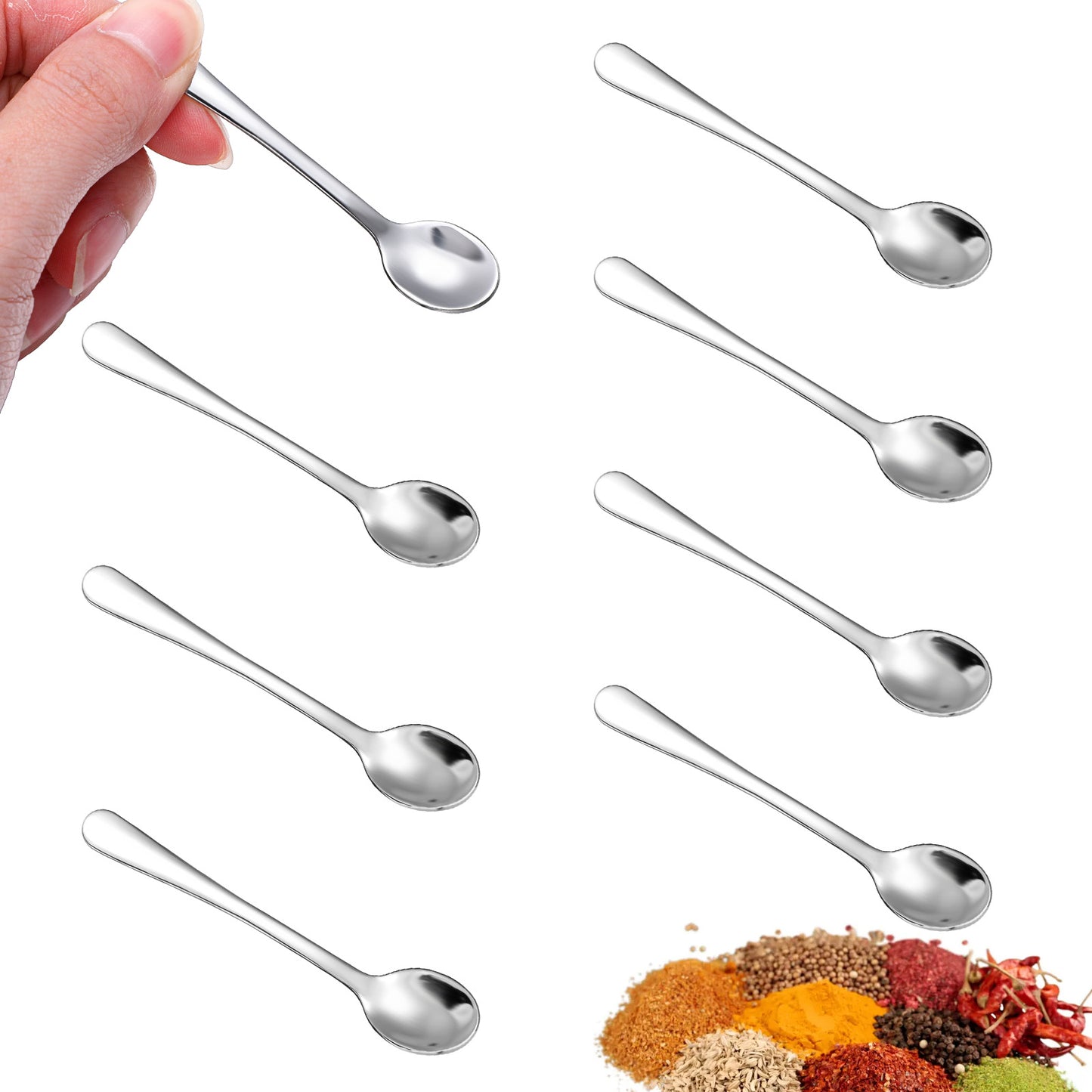 Yuanchu 8 Pcs Tiny Stainless Steel Spoons for Spices Jars, 2.95 Inch Small Teaspoons Mini Spoons for Spices Salt Sugar Pepper Honey Coffee Tea