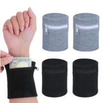 YUXMU 4Pcs Wrist Wallet, 3.3‘’ Wrist Sweat Elasticity Bands with Zipper Light Comfortable Sports Absorb Sweat Wristbands Wrist Bag for Keys ID Cards Cash