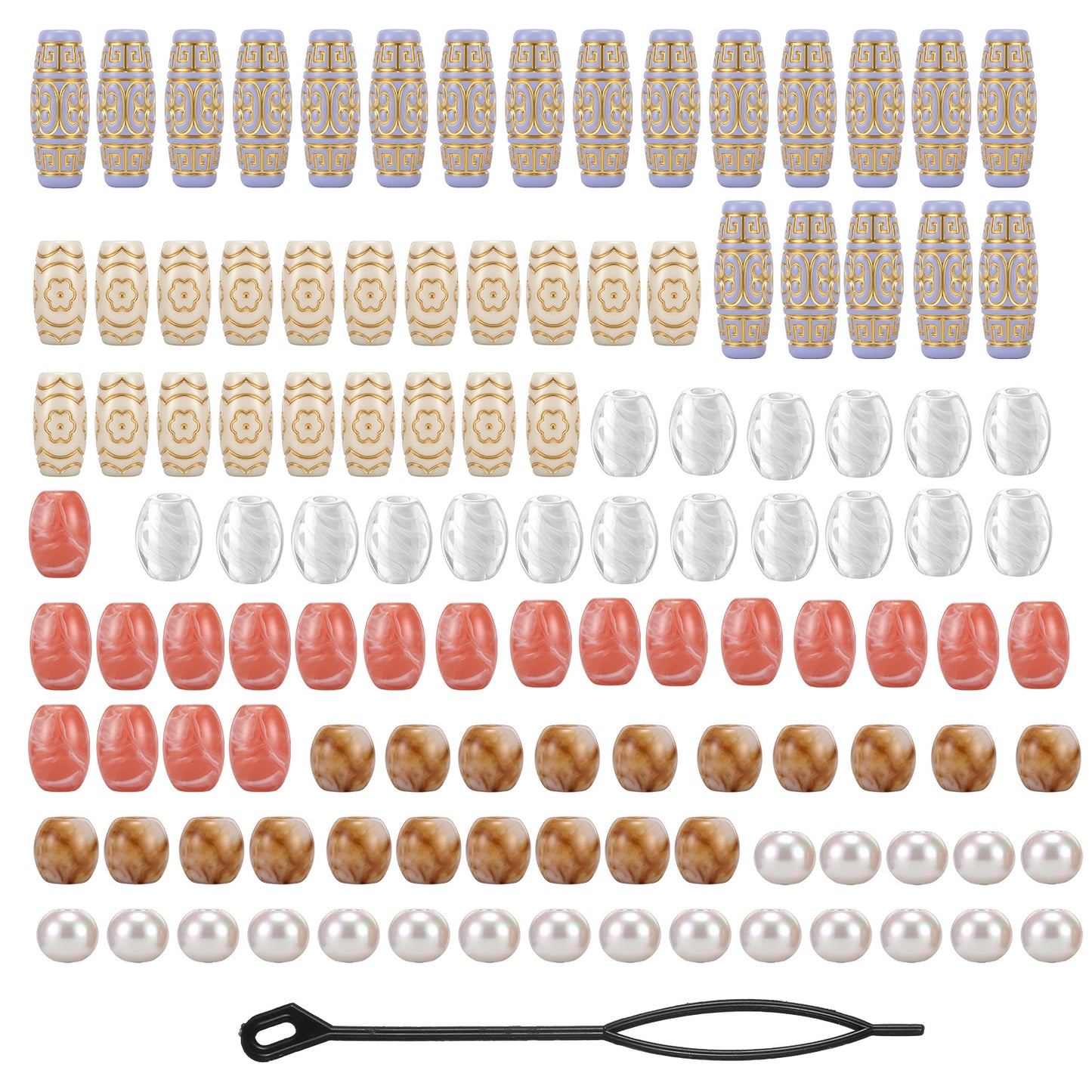 Amabro 120Pcs Hair Beads for Braids Loc Dreadlock Wooden Style Hair Beads for Women Men Jewelry Accessories Hair-Tube Decoration DIY Hairs Cuffs Braid Charms with Hairs Threader