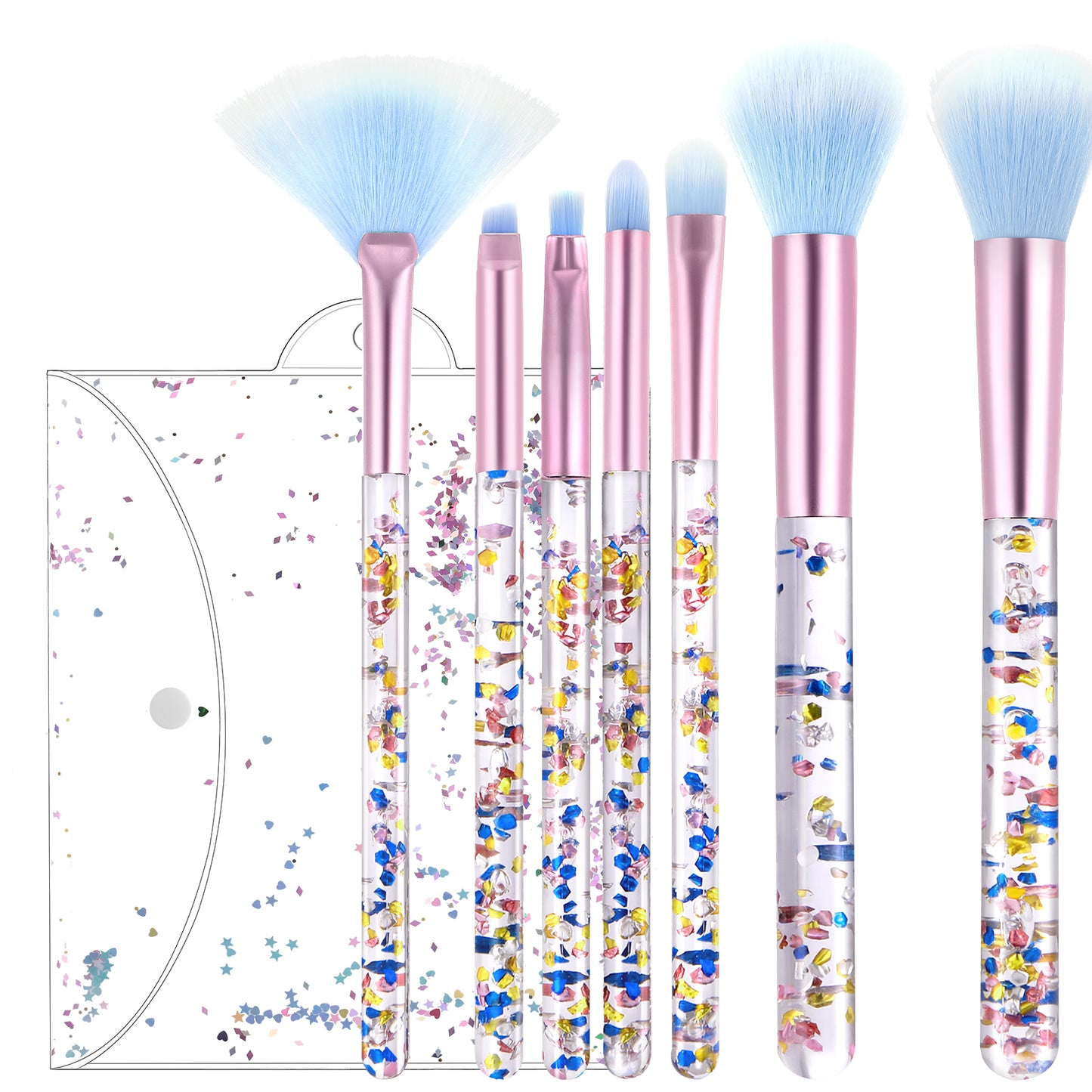 XLIUAX 7 Pcs Glitter Makeup Brushes Set, Cute Sparkles Make up Brushes Professional Face Cosmetics Blending Brush Sequins Handle for Women Concealer Eye Shadow Eyeliner Blush Lip Blending(Blue)