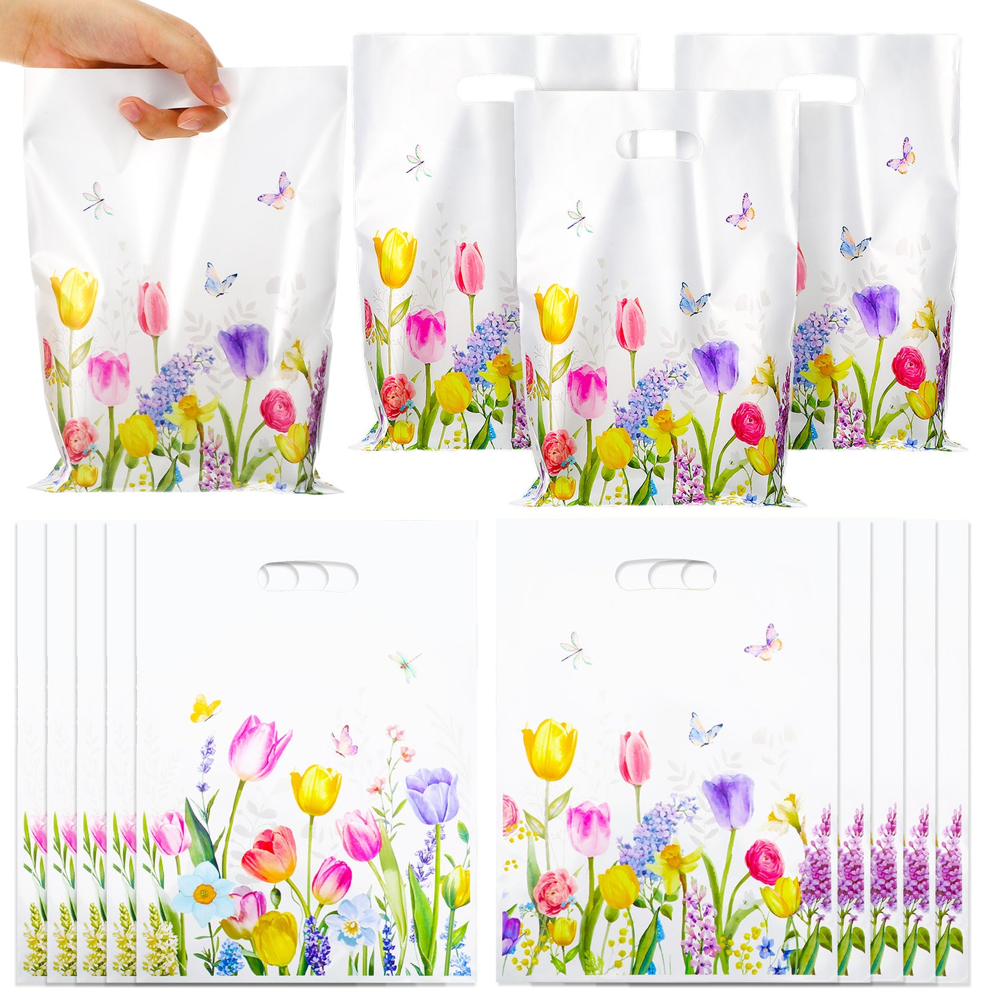 TIESOME 50Pcs Tulip Party Favor Bags, Spring Flower Bags Bloom Butterfly Gift Pack Reusable Floral Pinata Candy Baggies Party Decorations for Women Birthday Wedding Bridal Shower Supplies