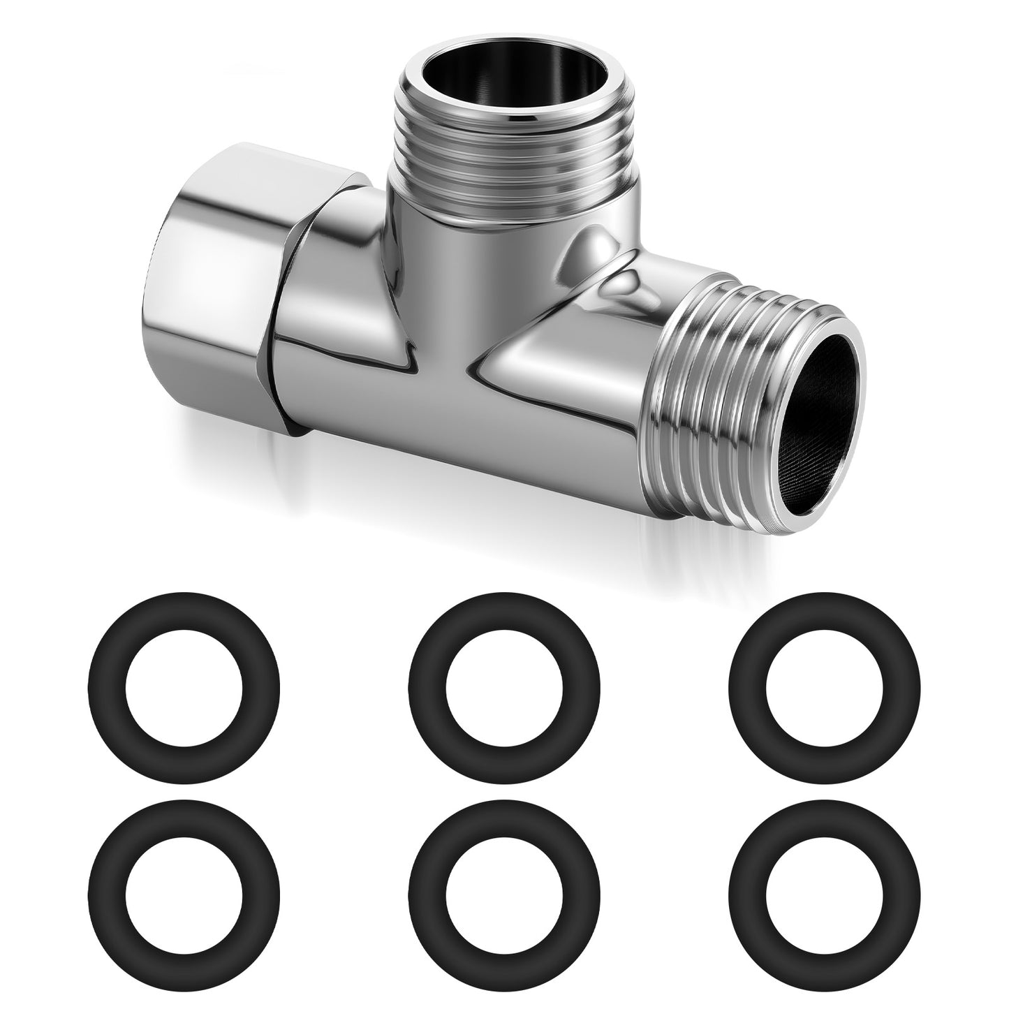 DOPENSPI 20mm G1/2" 3 Way Shower Diverter Valve Brass with 6 Washers, 3 Way T Shape Adapter Universal Anti Rust Hose Connectors Plumbing Valves Water Diverter Replacement for Bidet Sprayer Valve Handh