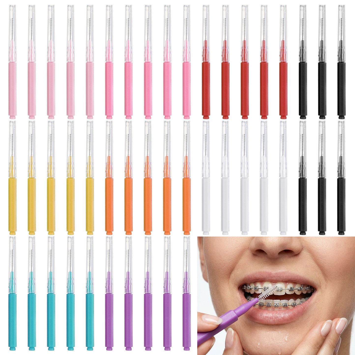 XLIUAX 70 Pack Interdental Brush, Soft Dental Brushes Mini Toothpicks Tooth Flossing Head Multicolor Dental Floss Brush Portable Floss Sticks for Cleaning Gaps Between Teeth