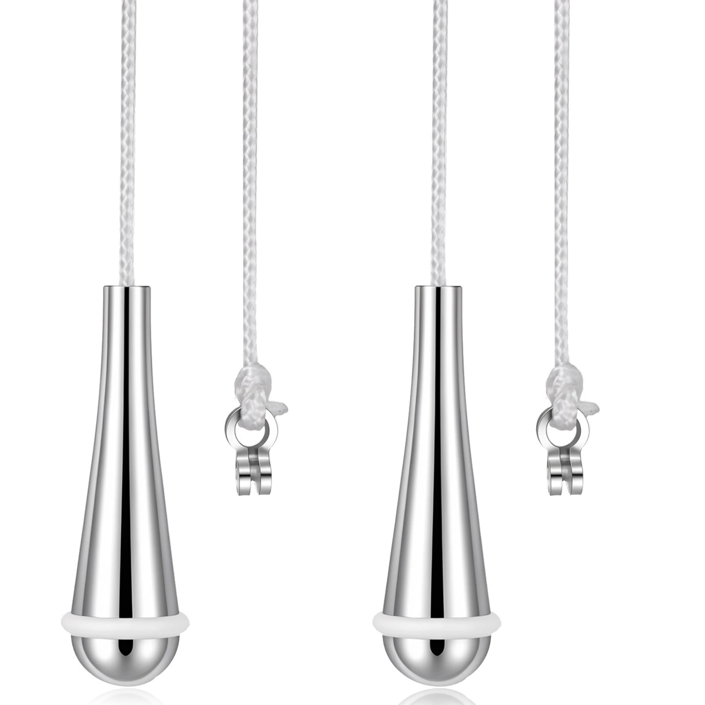 JJUNW 2 Pack Bathroom Light-Pull Cord Handle, Teardrop Chrome Pull String Light Switch End with 1.5m Nylon White Cord Connector for Bathroom Blind Toilet Ceiling Lights Fan