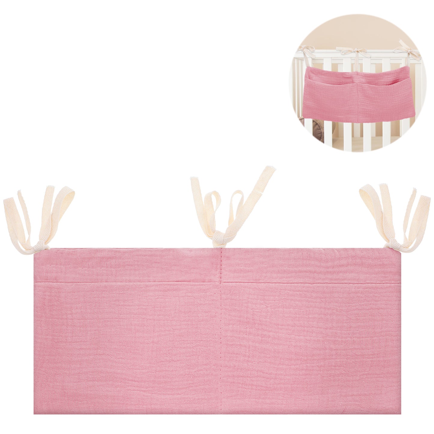 HJZHII Bedside Hanging Bags, Milk Bottle Bib-Storage Bag Crib Organizer Cotton Storage Bag Hanging Nappy Organizer Dormitory Bed-Bunk Organizing(Pink)