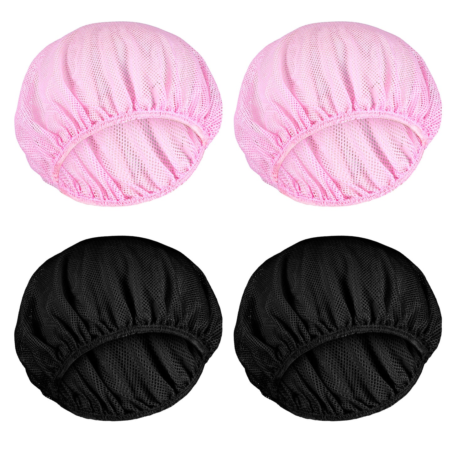 TIESOME 4 Pcs Mesh Sleep Bonnets Night Sleep Cap Hair Net for Sleeping Wig Cap Sleep Caps for Women(Black, Pink)