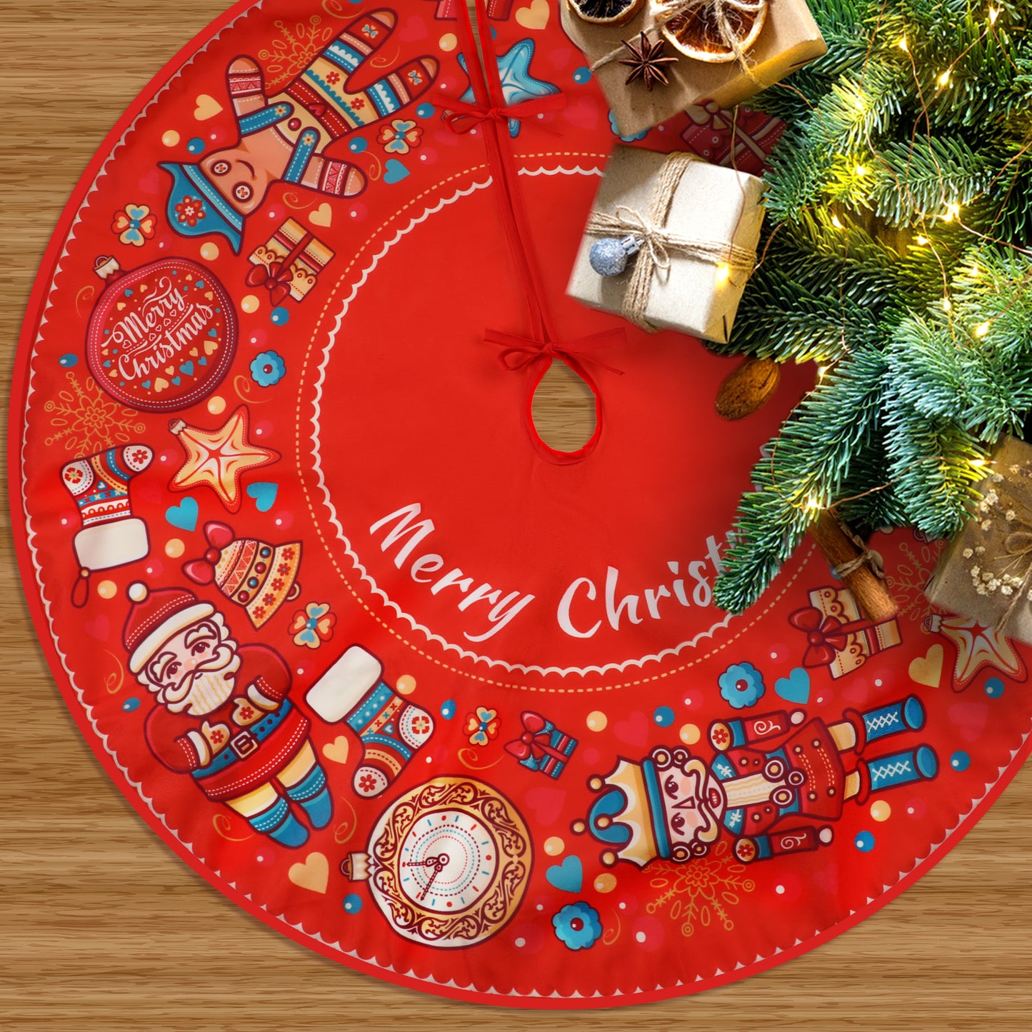 GEEHUA Christmas Tree Skirt, 36 Inch Merry Christmas Tree Skirt Rustic Christmas Decorations for Country Xmas Holiday Party Home Santa Decor Indoor Outdoor(Style-B)