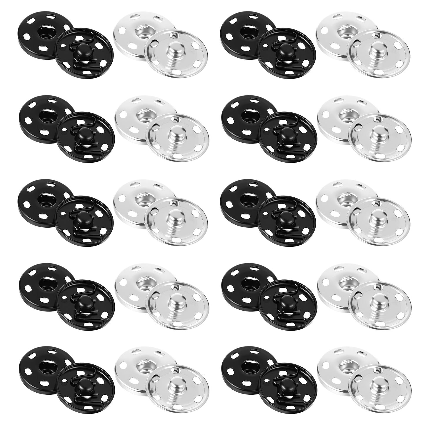 Giantree 20 PCS Sew On Snap Buttons, Snap Fastener Press Studs, Metal Silver and Matte Black Sewing Snaps for Fabric Clothes Bags Bathrobe(25MM)