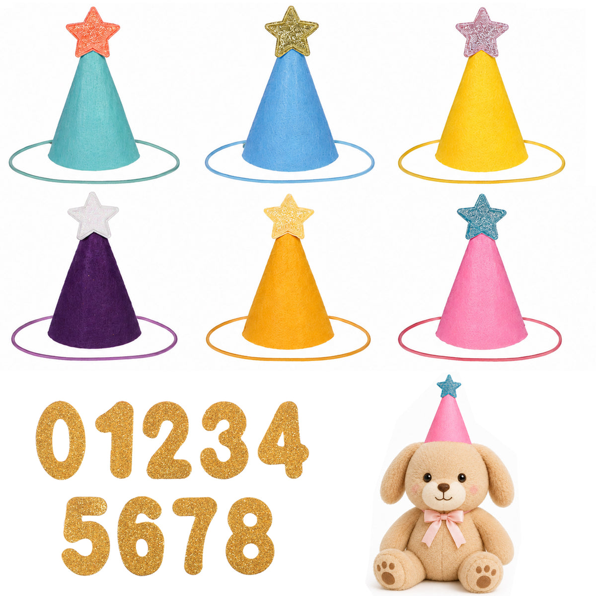 Jeffdad 6Pcs Mini Party Hats for Stuffed Animals with Numbers