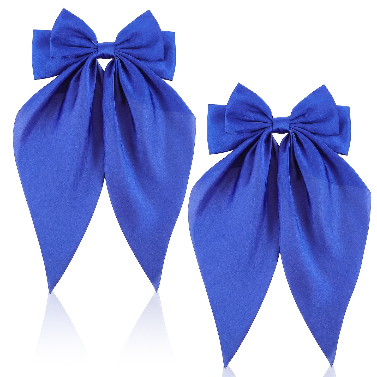 JJUNW 2 Pcs Blue Hair Bow For Women, Big Hair Clip Bow Barrettes With Long Silky, Hairs Bows Soft Satin Silky Hairs Bows For Women Fastener Accessories