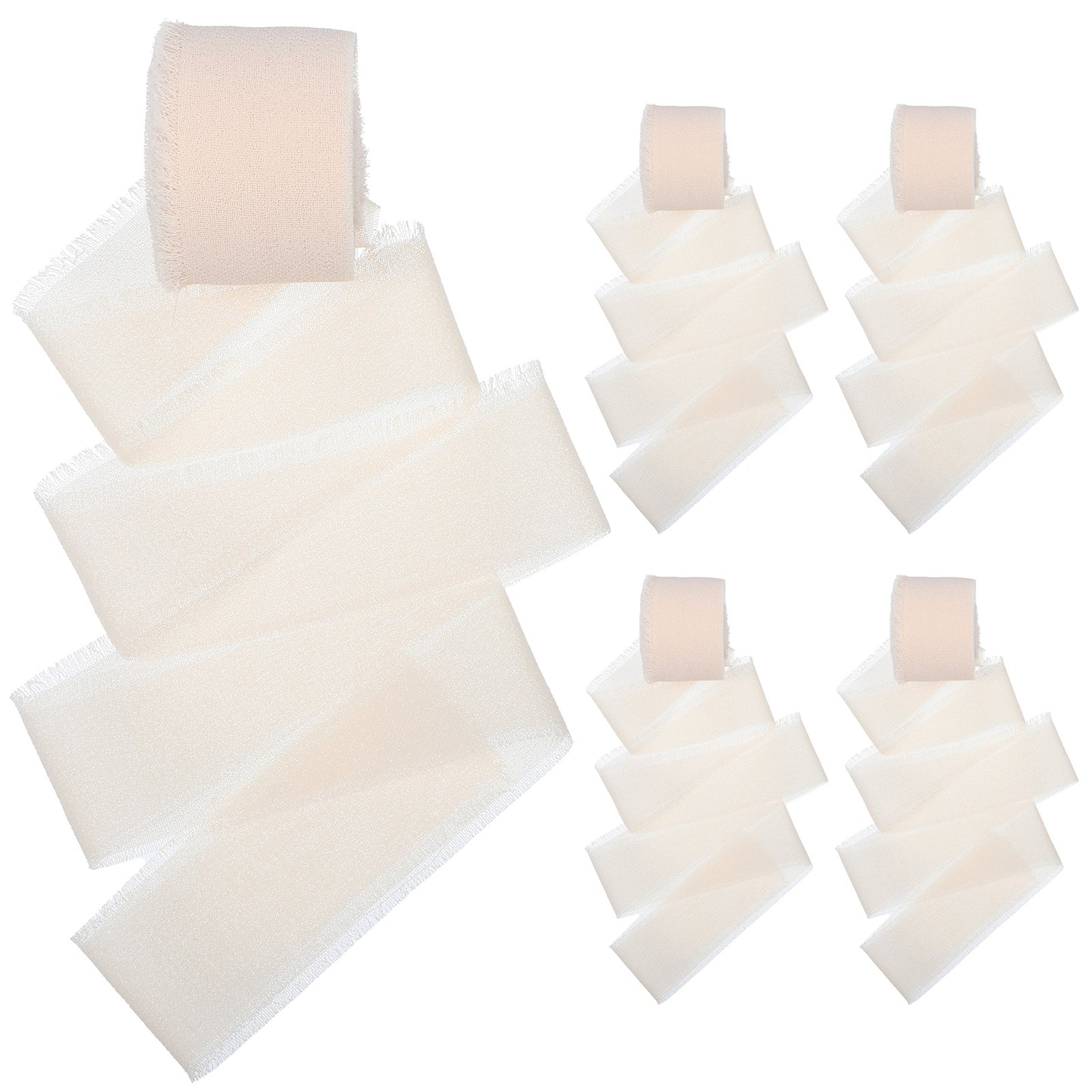 IANFAN Chiffon Ribbon 1 Inch x 4 Rolls, Handmade Chiffon Silk Ribbon 21 Yards Beige Fringe Chiffons Silk Ribbons for Bridal Bouquets Wedding Invitations Gift Wrapping DIY Crafts Home Party Decor