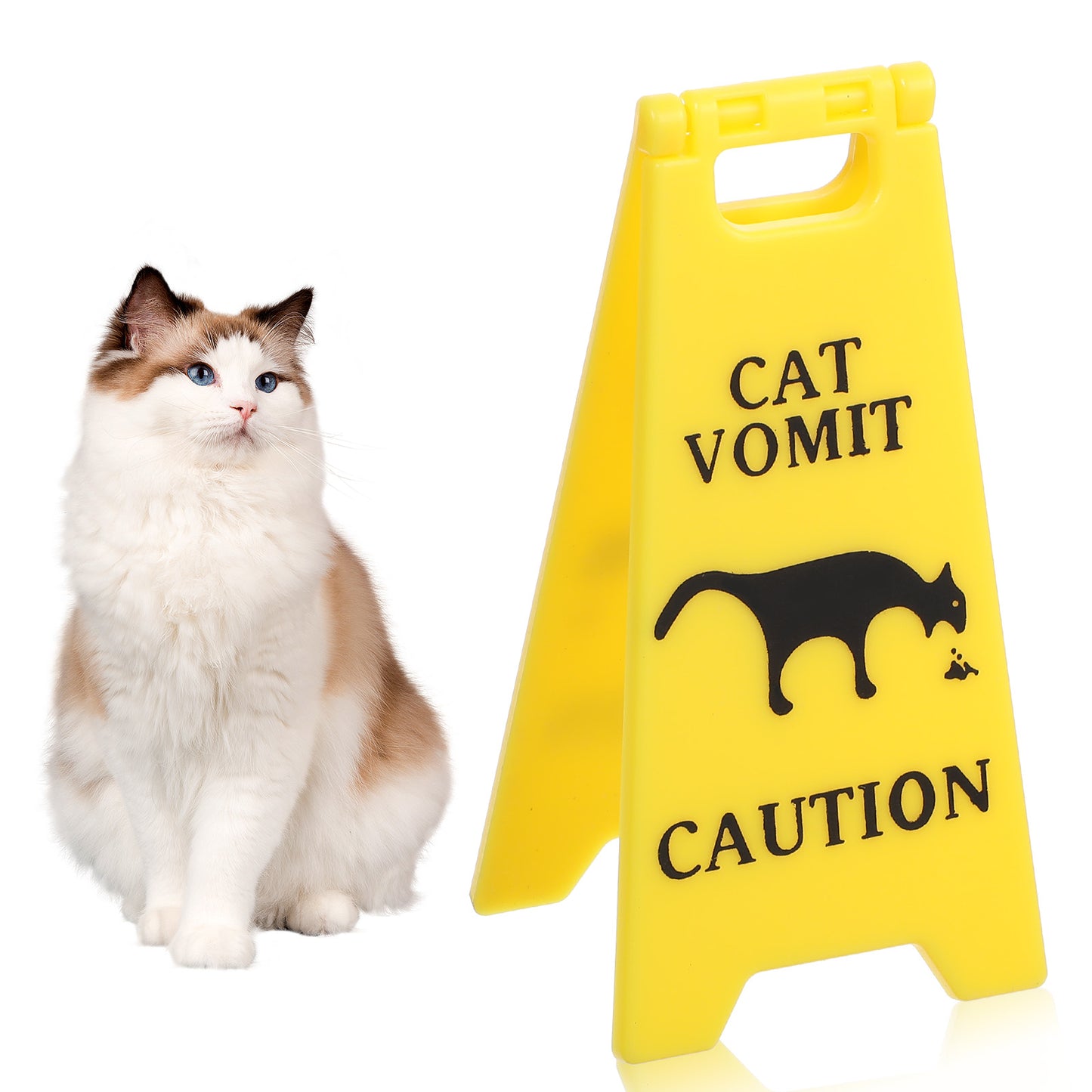 XLIUAX Funny Cat Vomit Caution Sign, Cat Vomit Warning Sign Humorous Desk Decorations for Cats Lovers Pet Enthusiasts(1)