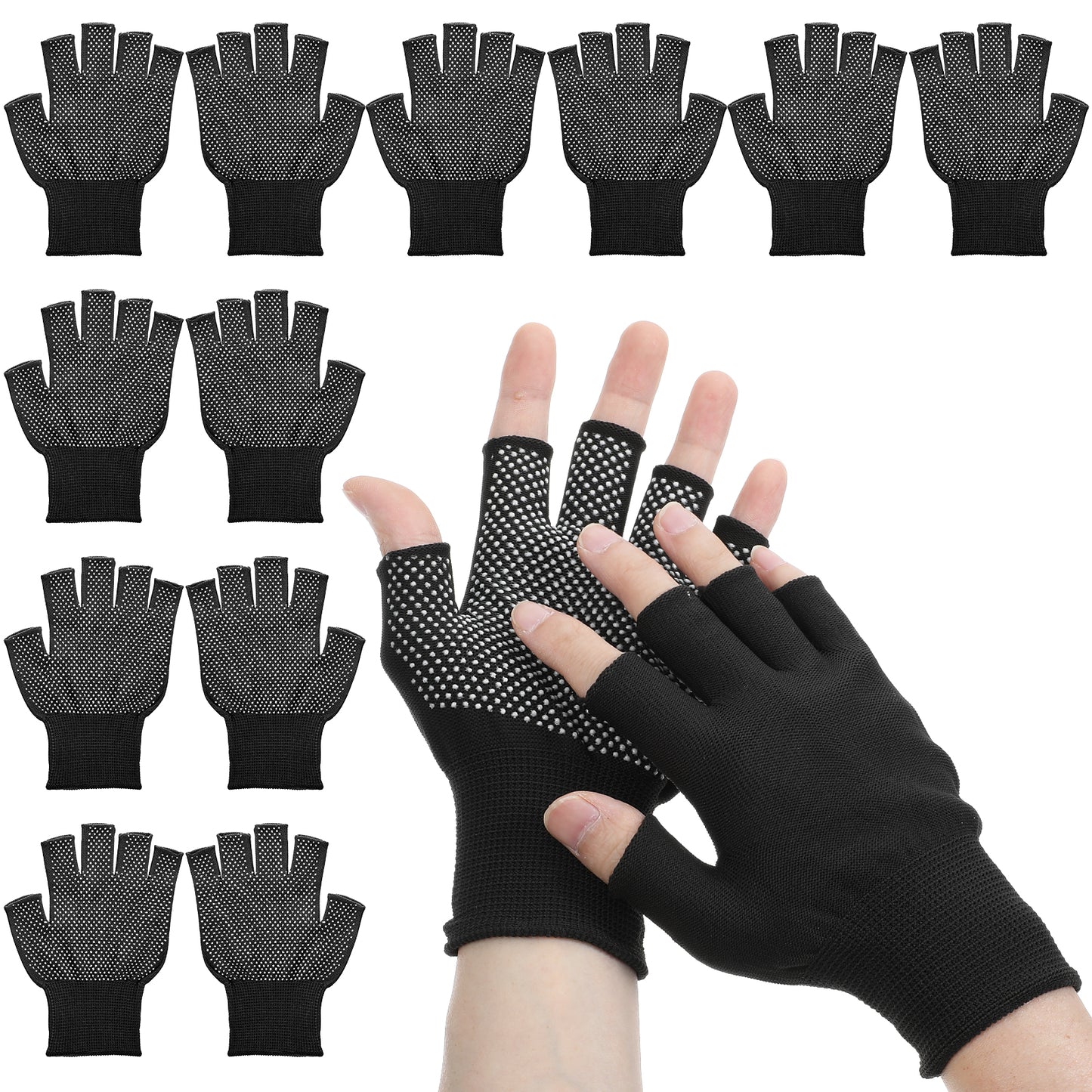 YUXMU 6 Pcs Lightweight Half-Finger Slip Breathable Fingerless Work Gloves, Gym Gloves for Women Men Weight Lifting Gloves for Nylon Motorcycle fishing bike(Black)