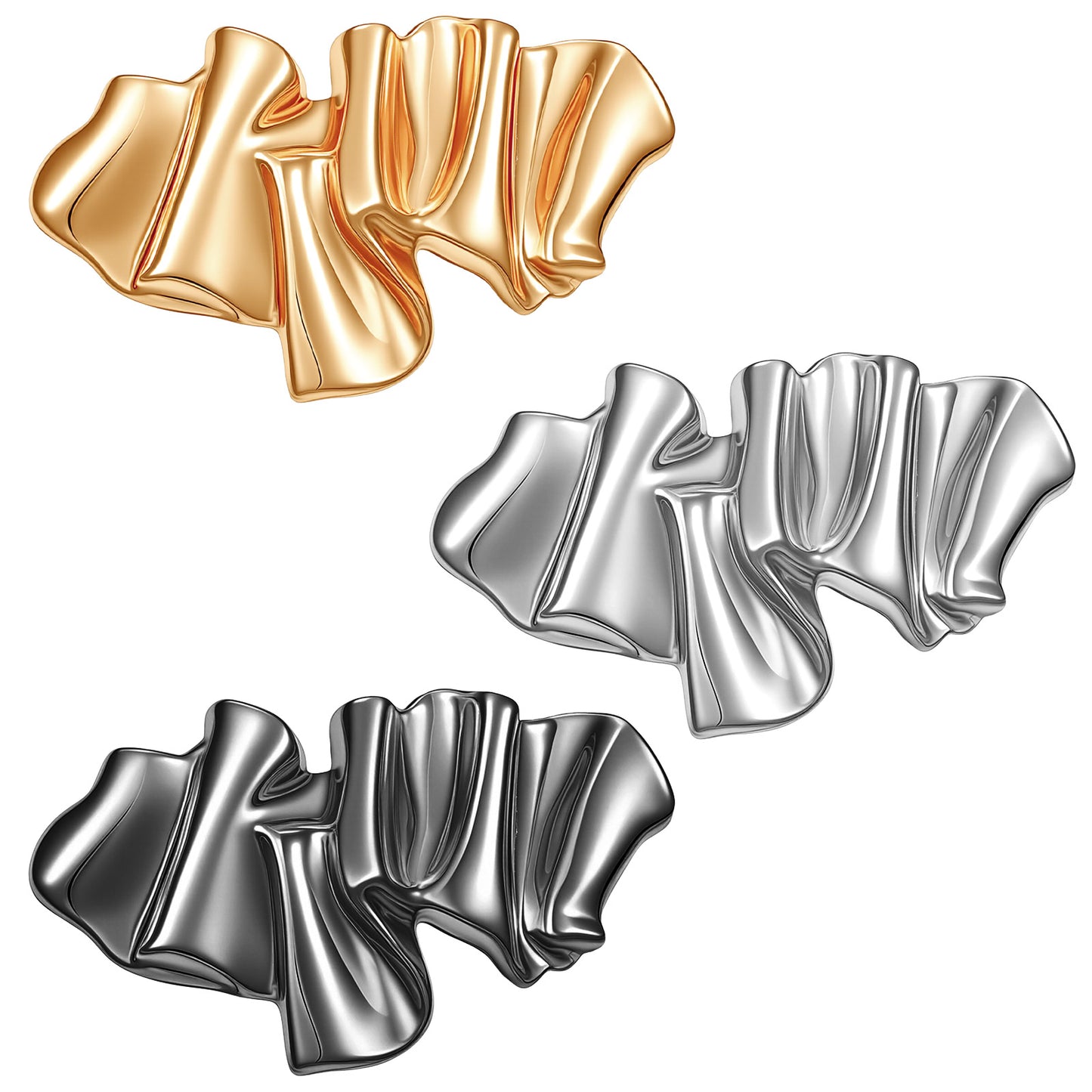 WJIAAA 3 Pcs Gold Irregular Brooches, Metal Silver Black Pleated Abstract Irregular-Shaped Pins for Clothes Exquisite Brooches & Pins Decorations for Women Fashion Weddings Suit Dress Clothing Accesso