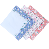TIESOME 3 Pcs Floral Handkerchief, Women's Handkerchief Cotton Embroidered 16.93" Square, Soft for Tea Party, Weddings & Gifting (Pink, White, Blue)