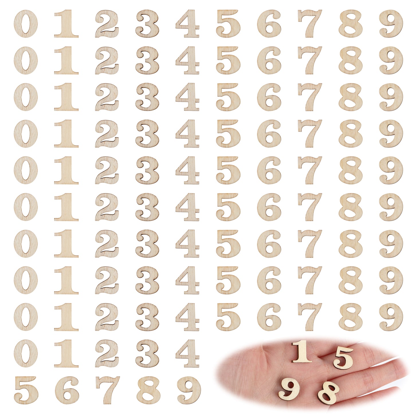 Molain 100PCS 0.6inch Natural Wooden Numbers Mixed Wooden 0-9 Numbers Mini Unfinished Wooden Numbers Blank Wood Clock Numbers Unpainted Calendar Numbers for Homemade Arts DIY Project(Number)