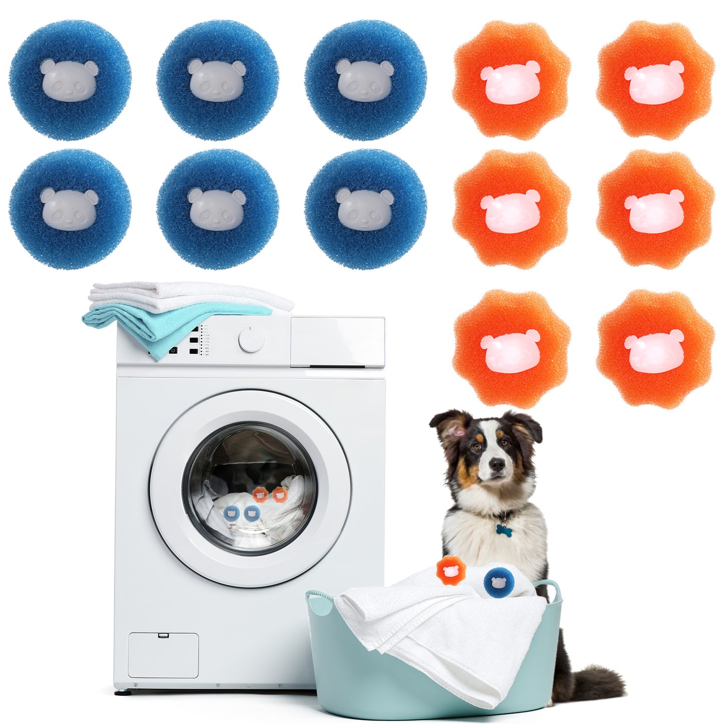simarro12 PCS Pet Hair Remover for Laundry, Washing Machine Hair Catcher, Reusable Dog CatPet Hair Remover, Pet Hair Catcher for Clothes, Bedding (Orange+Blue)