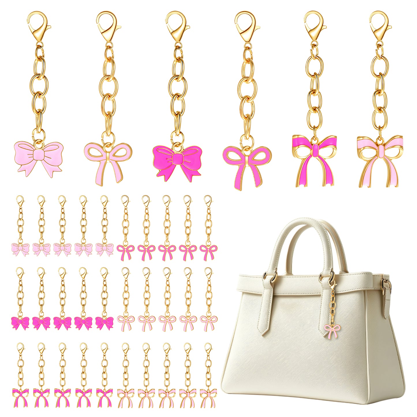 GEEHUA 30 Pcs Bow Keychains, Cute Bow Bag Charms Keychains Pink Party Favors Pink Key Chain for Women Bowknot Preppy Gifts Coquette Accessories Party Favors Keychain Charm