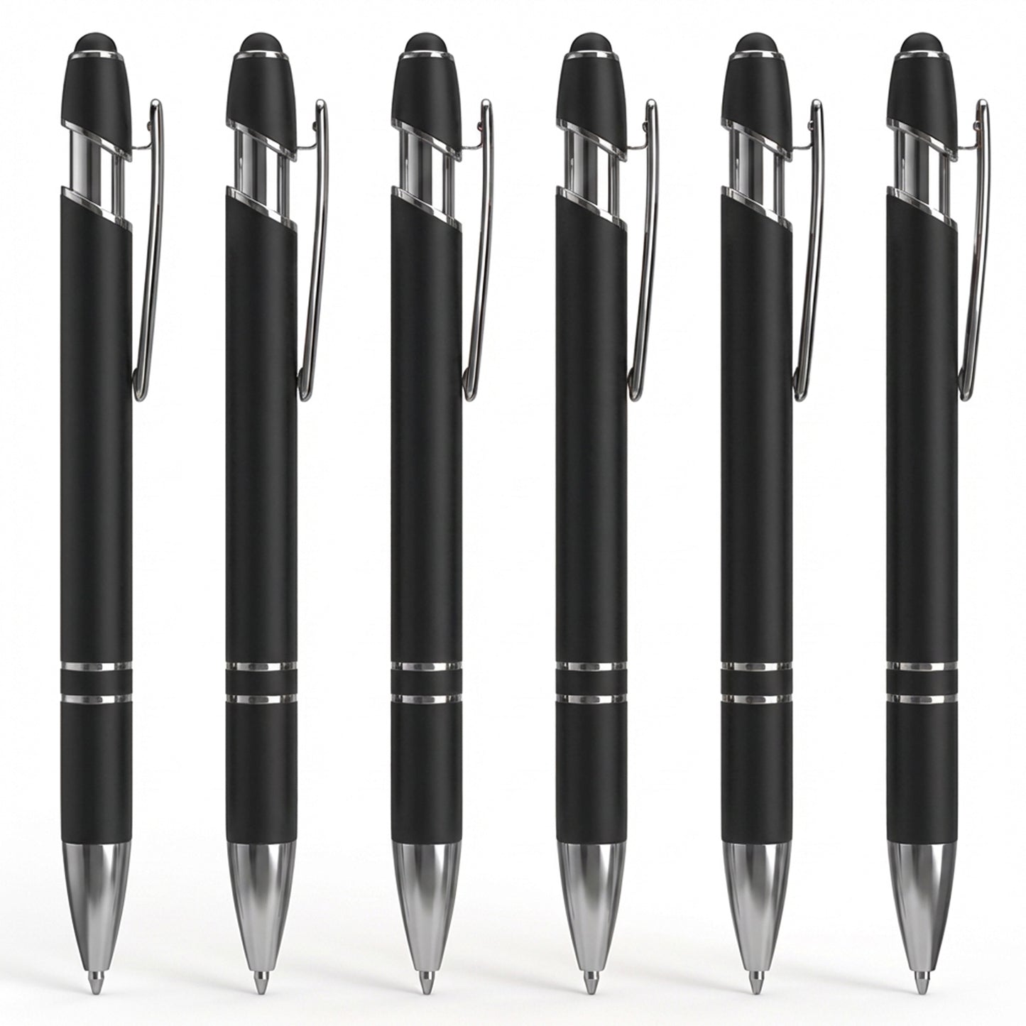 XLIUAX 6 Pack Retractable Ballpoint Pens with Stylus, 2-in-1 Stylus Metal Pen for Touch Screens, 1.0mm Black Ink(Black)