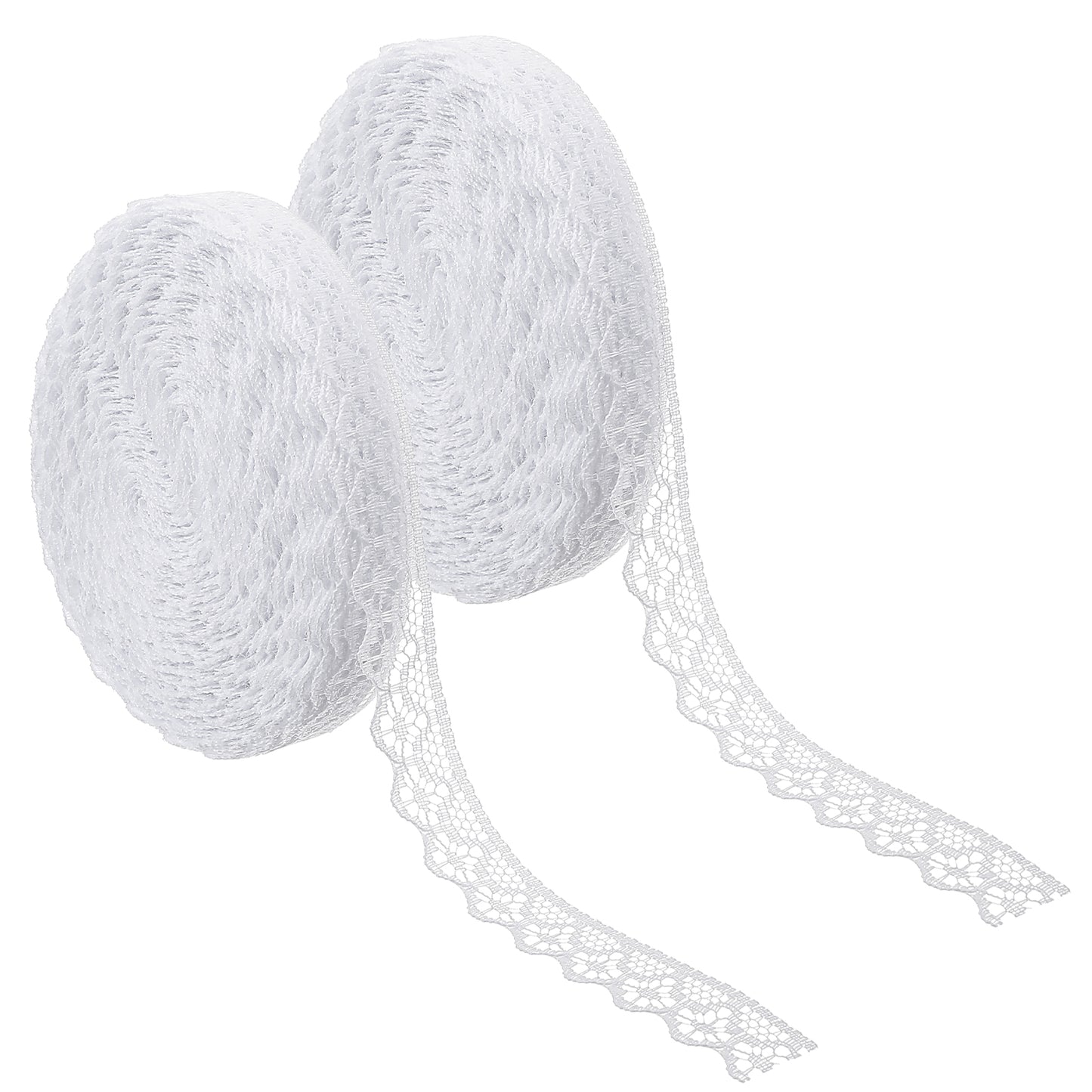MBAIYO 30 Yards White Lace Ribbon,2 Rolls 0.6 Inch Wide Lace Trim Ribbon, Sewing Flower Fabric Roll Trim Sewing Crafts for Wedding Decoration, Bouquet, Gift Packaging Wrapping