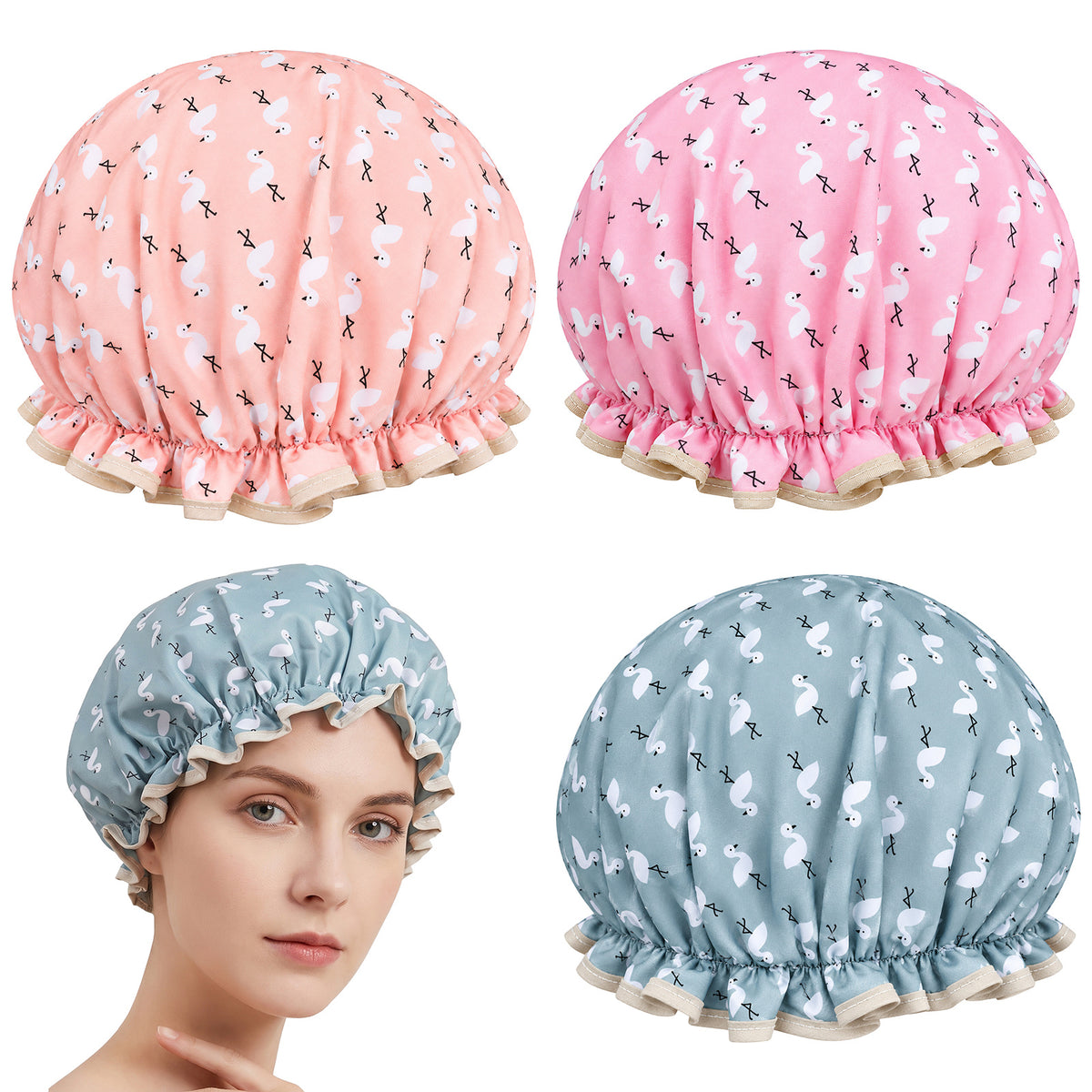 Amaxiu 3 Pcs Shower Caps for Women, Bath Caps with Elastic Band