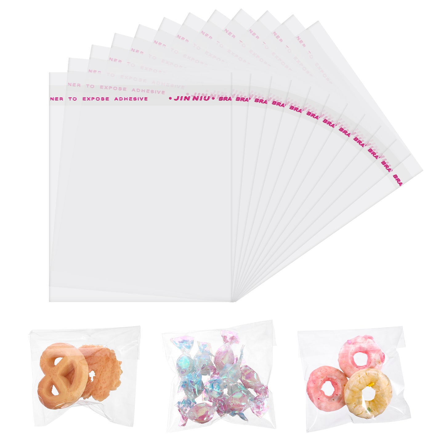 JIYIN 200PCS Cookie Bags Self Sealing Bags, Cookie Bags for Gift Giving Clear Candy Bags for Bakery Sale Self Adhesive Clear Bags for Packaging Sealable Bags (200, 10x8cm)