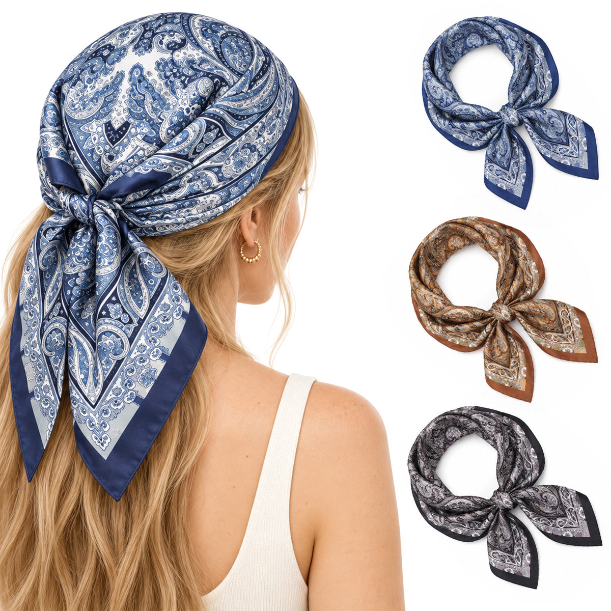 SULIKJHUI Satin Head Scarf, 3 Pcs Square Satin-Like Polyester Hair Scarf