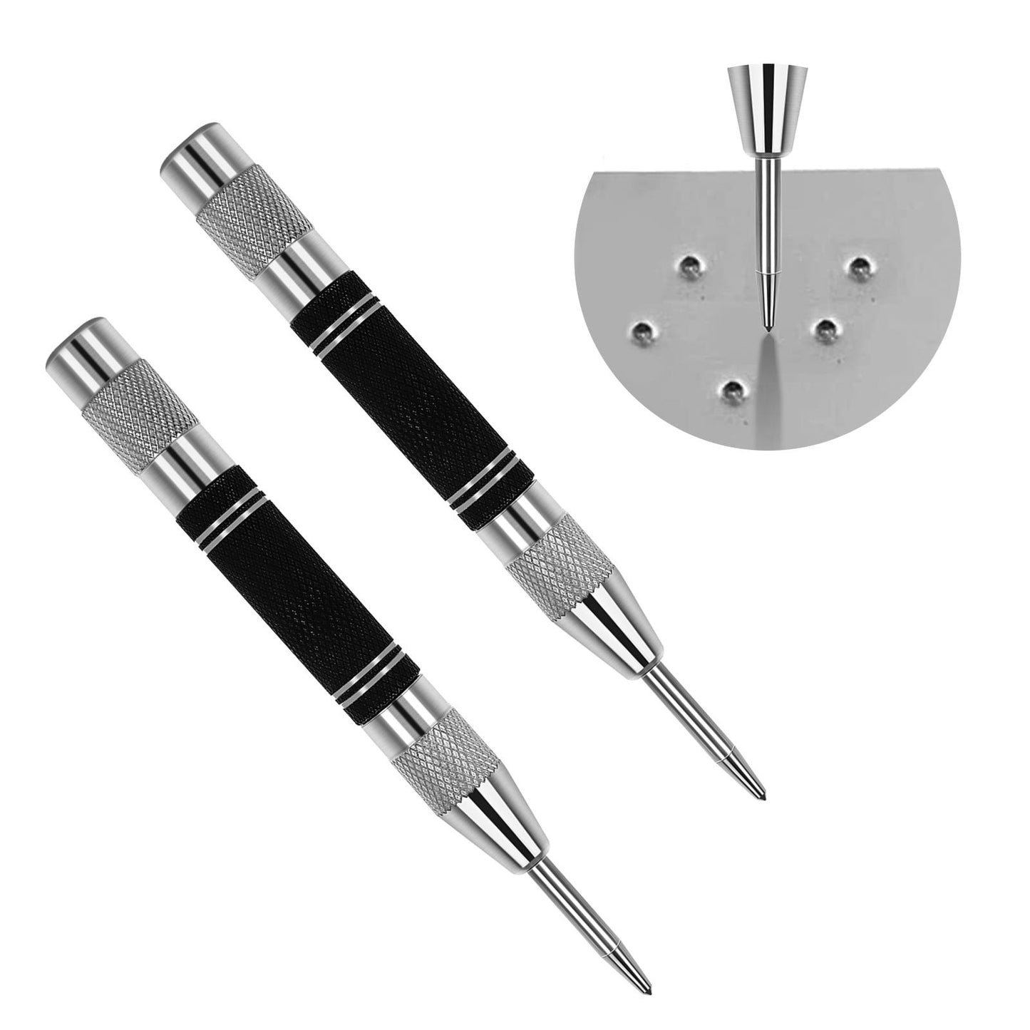 Molain Automatic Center Punch, 2 Pack 5 in Spring Loaded Tension Center Punch Automatic Center Hole Punch with Adjustable One-Handed Spring Impact and Premium Steel Tip Machinist Carpenters Tools
