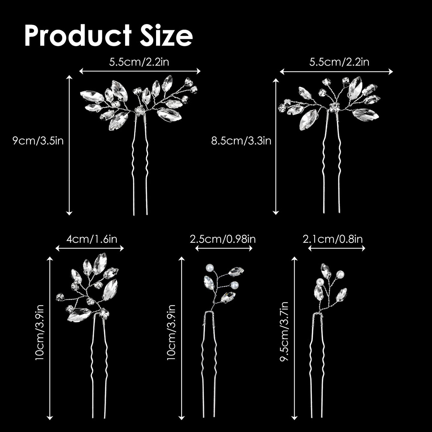JIEYAO 5 Pcs Rhinestone Bride Wedding Hair Pins, Crystal Bridal Hair Accessories, Silver Flower Hair Piece for Women