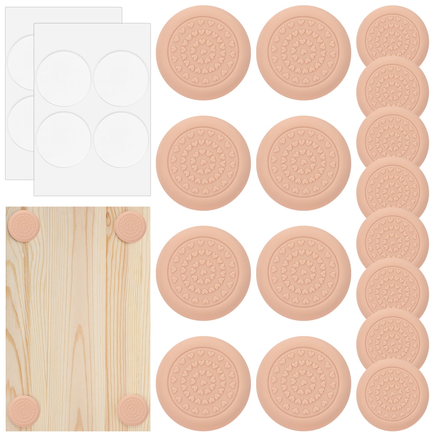 Amaxiu 16 Pcs Anti Slip Cutting Board Pads, Self-Adhesive Rubber Feet for Cutting Board Waterproof Shock Absorbent Noise Reducing Grips 2 Sizes 3cm/1.18in, 4cm/1.57in Apricot