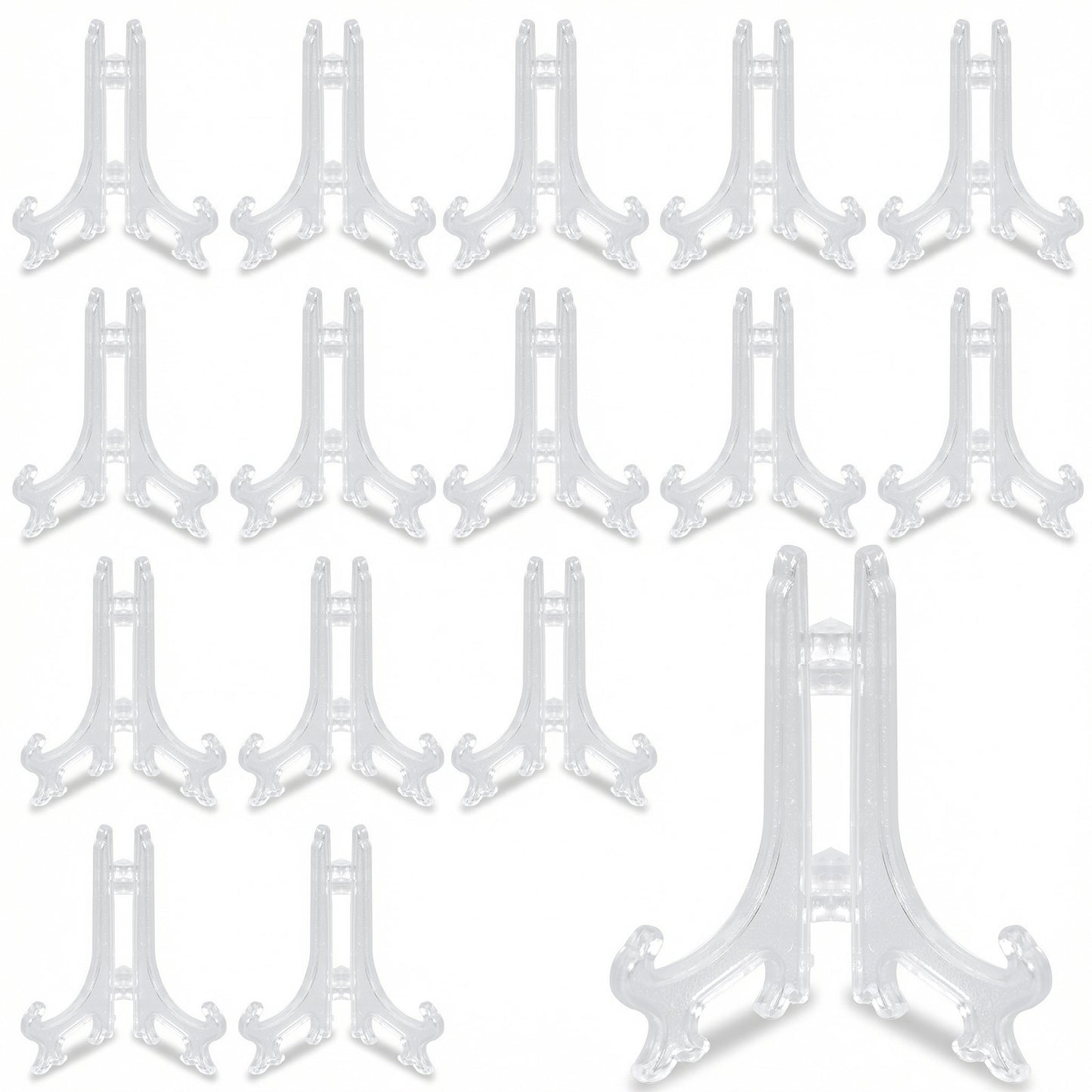 HJZHII 15 Pcs 3" Mini Clear Plastic Easels, Small Display Stands Plate Holders Picture Frame Easel Home Decoration Stands to Display Pictures or Other Items for Weddings Birthdays Tables