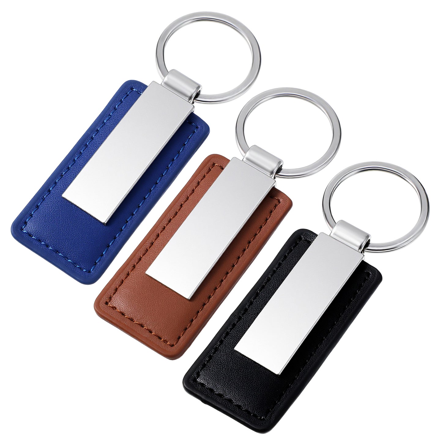 DOPENSPI 3PCS Leather Metal Keyring, Car Keychain Leather Key Chain Key Holder Keys Fob Car Keyring Hanging Ornament for Men Home Office Cars Keys