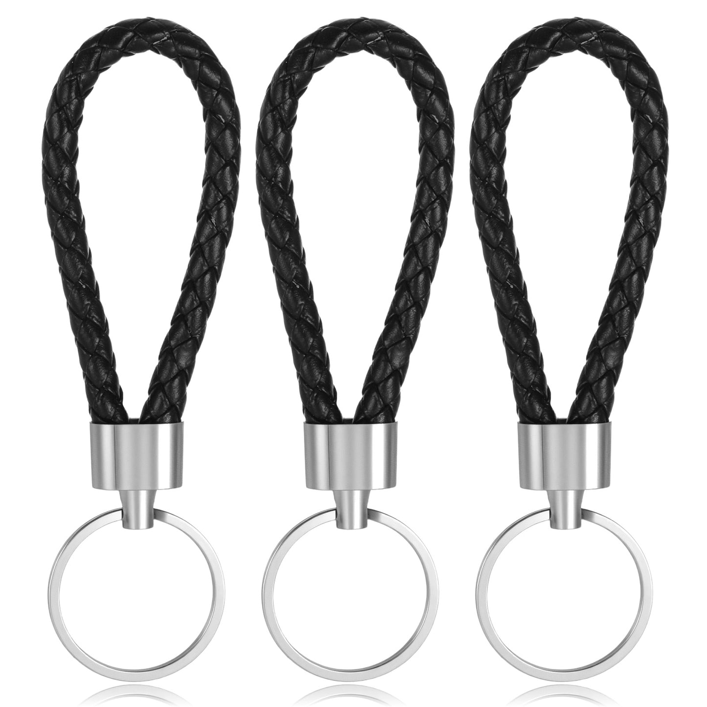 BOHUIZ 3 Pcs Braided Leather Keychain, Keyrings Keychains, Portable Keyrings Women, Personalised Keyring Men Car with Metal Key Fob and Key Ring for Home Office Car Keys Bags Wallets
