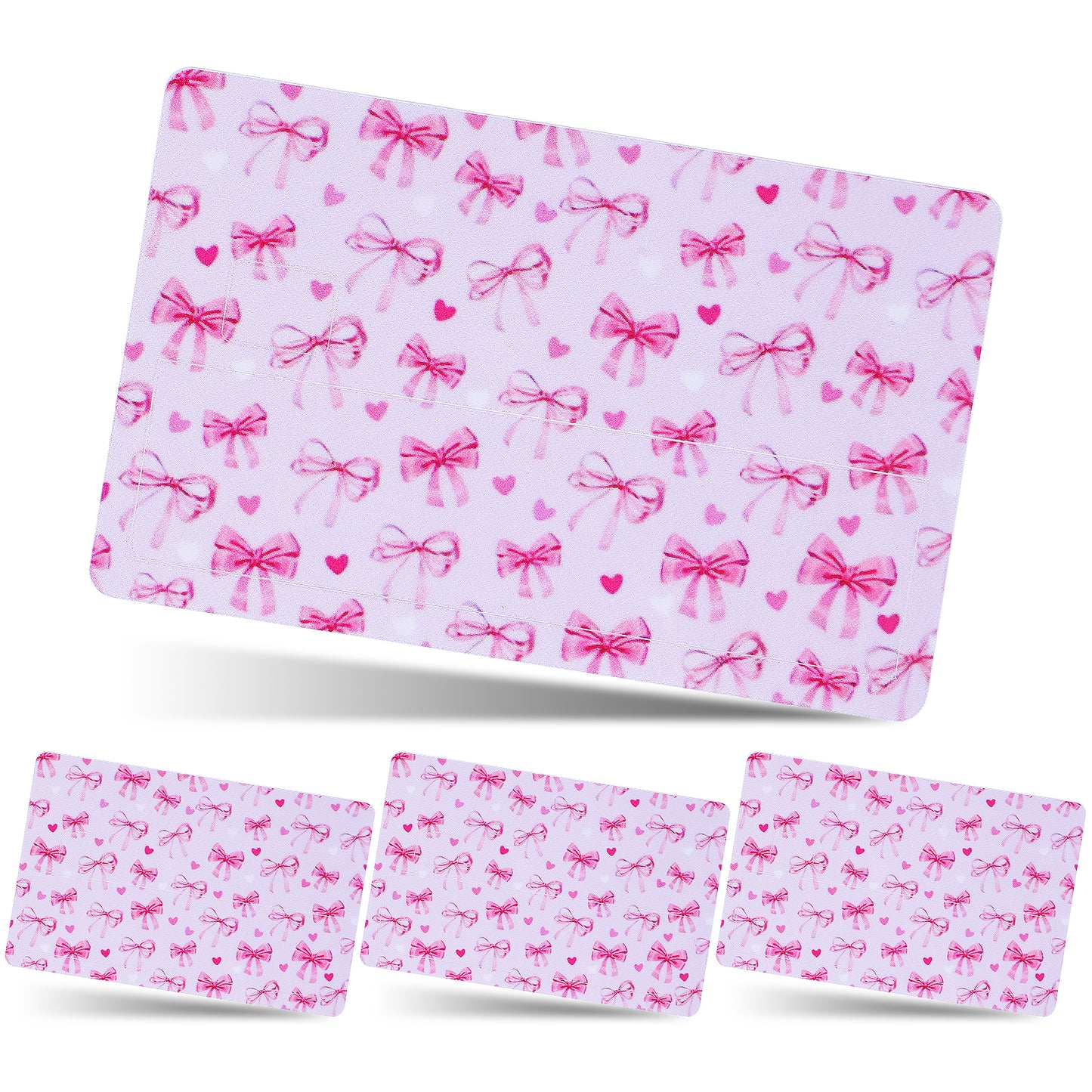 AOZUO Debit Credit Card Stickers, 4pcs Pink Bows Small Chip Card Covers Waterproof Bowknot Card Skin Stickers Slim Bank Card Protecting Decals for Credit Debit Transportation Card