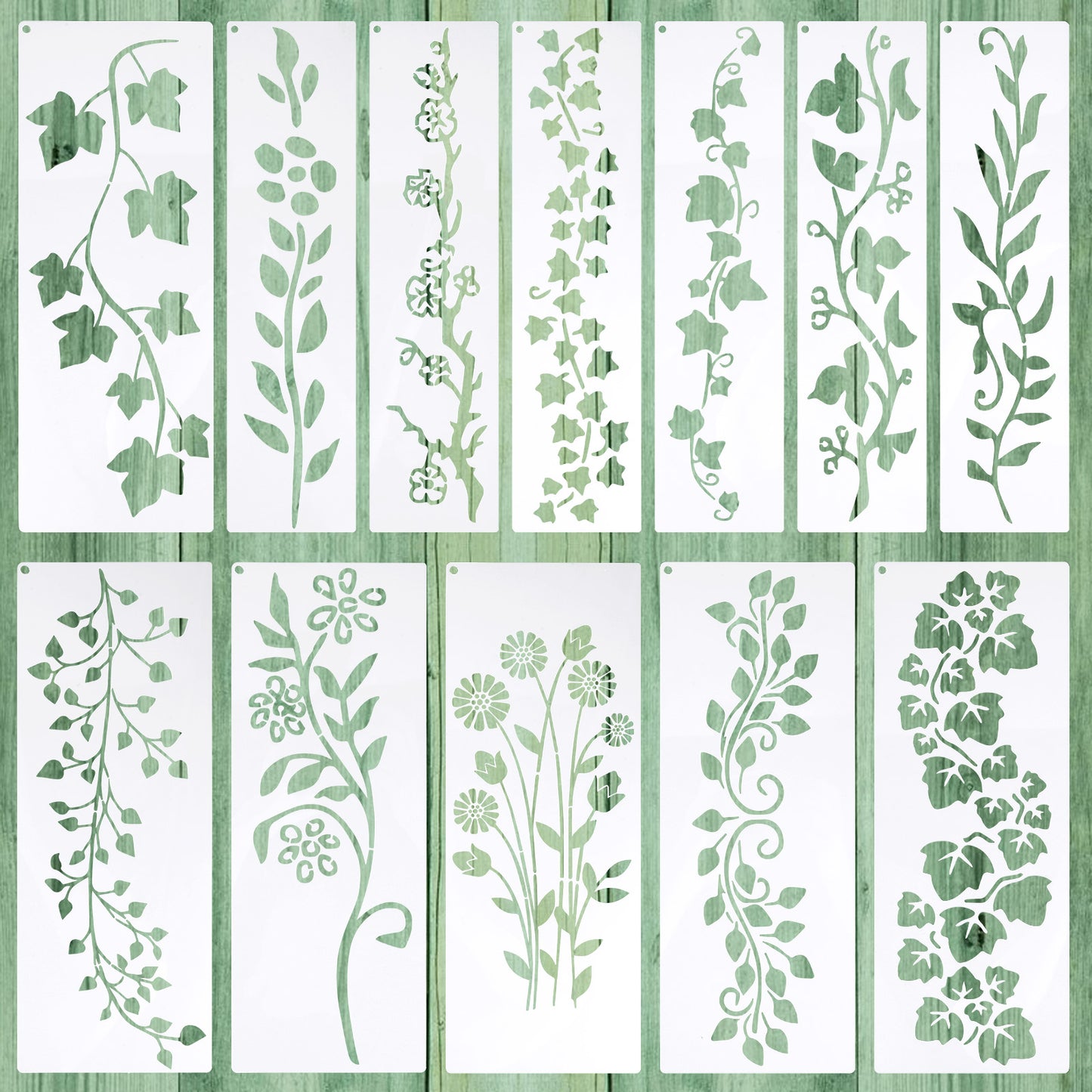 HJZHII 12Pcs Leaf Vine Stencils, Leaves Floral Wall Stencil Reusable DIY Crafts Drawing Templates for Painting on Wood Wall Drawing Canvas Card Furniture Home DécorHJZHII 12Pcs Leaf Vine Stencils, Lea