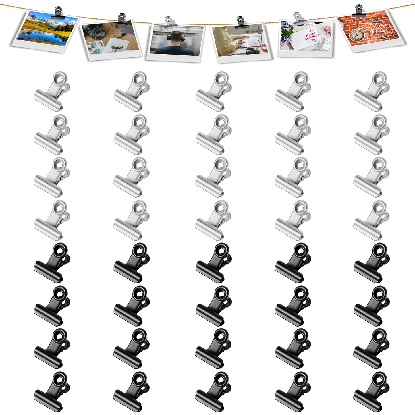 Molain 40Pcs Binder Clips, 0.87 Inch Metal, Black & Silver, Durable, Wide Application